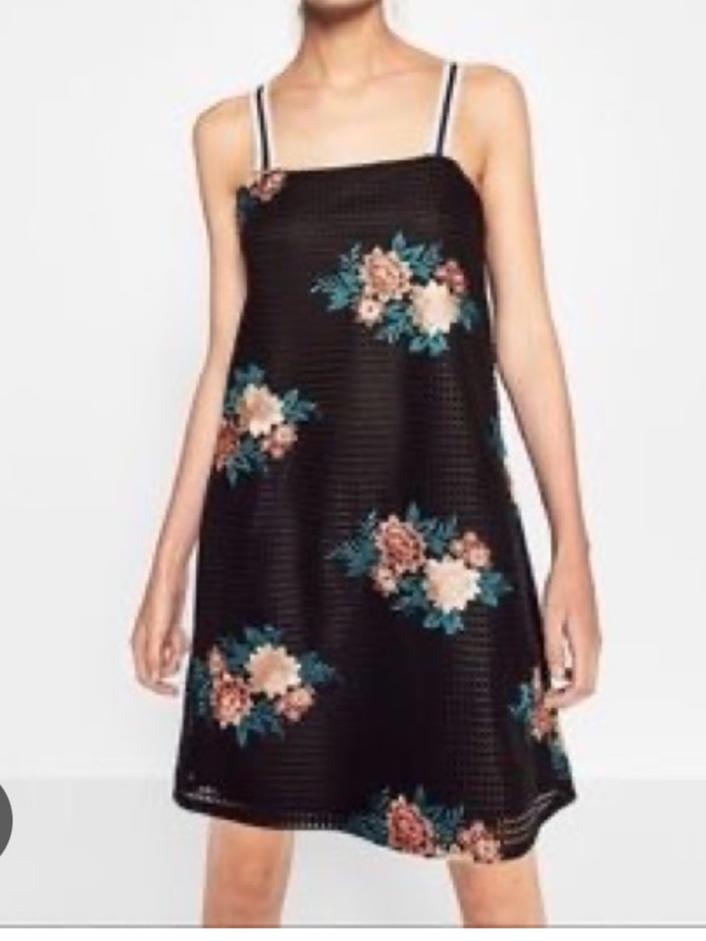 Zara Floral embroidered mini dress medium black